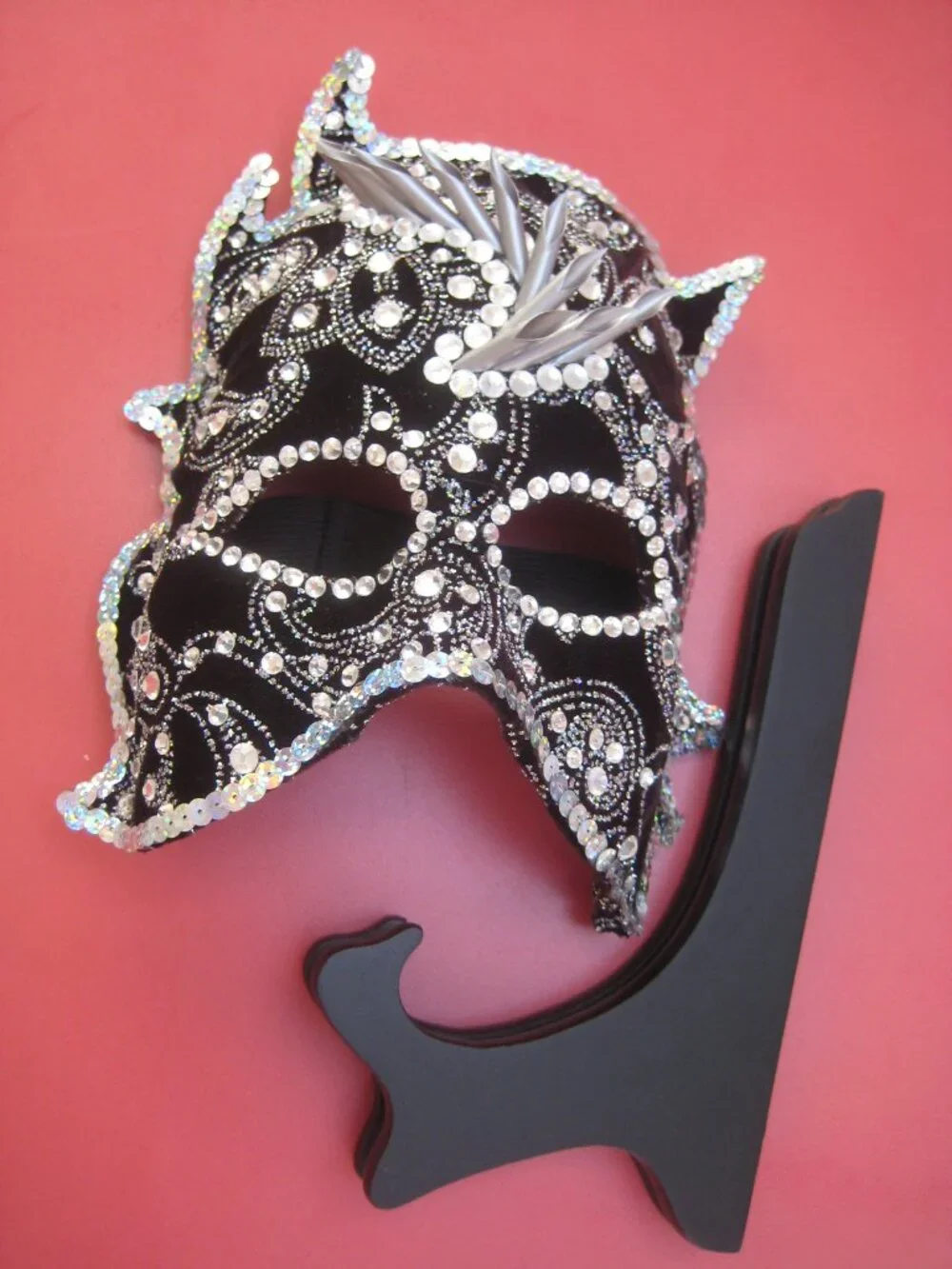 UPSCALE ARTISAN ADULT BLACK VELVET MASK w/RHINESTONES AND SEQUINS
